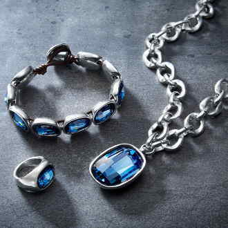 Cadena eslabones colgante cristal azul