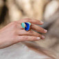 Preview: Bague Haute Bleu Turquoise Bicolore