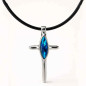 Preview: Leather Necklace Large Blue Cross