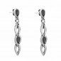 Preview: Long Silver Earrings Grey Green Leaves Crystal