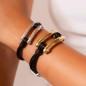 Preview: Pulsera cuero rectangular en plata y oro