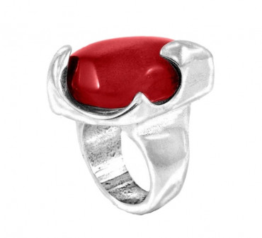 Silver Ring with red resin stone