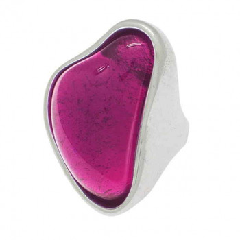 Silver ring large pink crystal