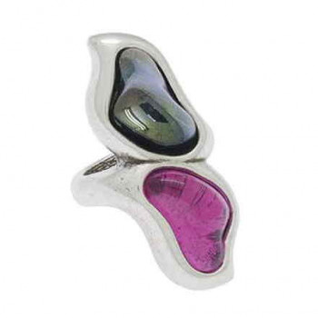 Double Silver Ring Pink Crystal