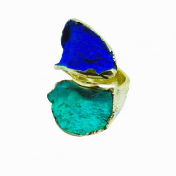 Bague Bronze Patiné Turquoise Bleu