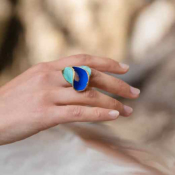 Bague Haute Bleu Turquoise Bicolore