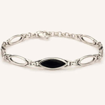 Pulsera Eslabones Ovales Cristales Negro