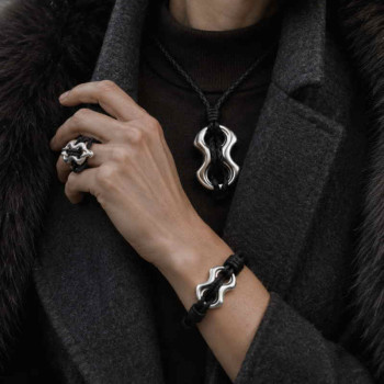 Three-Row Black Leather Bracelet