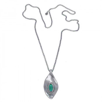 Silver chain necklace turquoise pendant