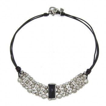 Collar Corto Cuero Cristal Negro