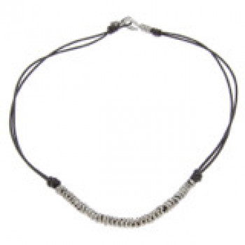 Leather necklace with silver beads