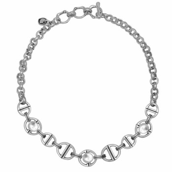 Short chain link necklace silver spheres