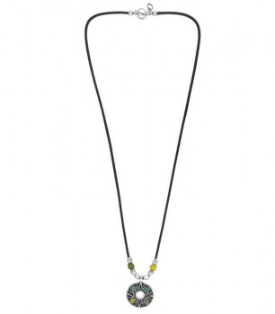 Long Collier Cuir Pendentif Turquoise