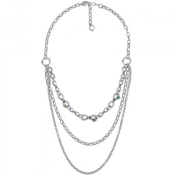Triple Chain Silver Necklace Blue Crystals