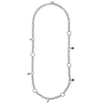 Silver Chain Necklace Blue Crystals