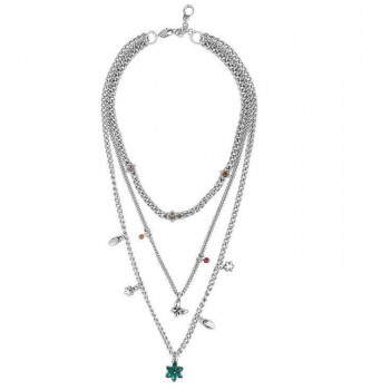 Triple Chain Silver Necklace Turquoise Crystals