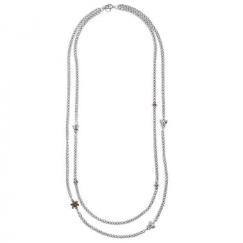 Long Silver Chain Charm Necklace