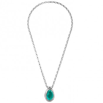 Sautoir Argent Médaillon Cristal Turquoise