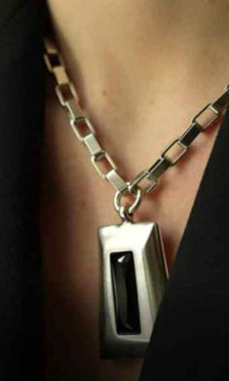 Silver Necklace Black Crystal Pendant