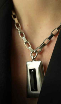 Silver necklace black crystal pendant