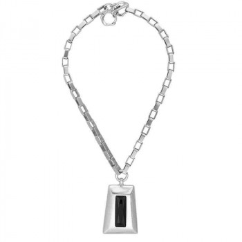 Geometric black crystal pendant chain necklace
