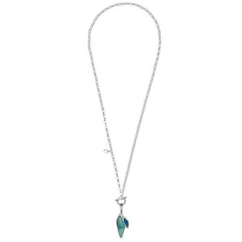 Silver Necklace Blue-Green Crystal Medaillon