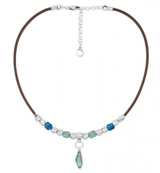 Leather Necklace Blue Turquoise Pendants