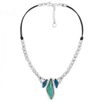 Collier Court 3 Cristaux Bleu