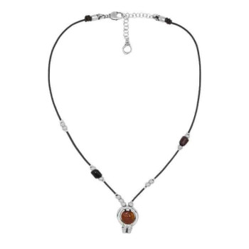 Collar Largo Cuero Colgante Coral