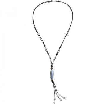 Leather necklace with blue oval