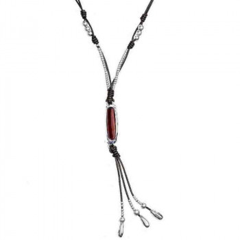 Leather necklace with red oval