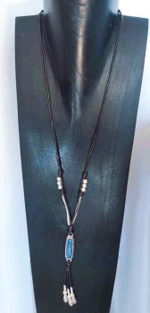 Collar Cuero Colgante Cristal Azul
