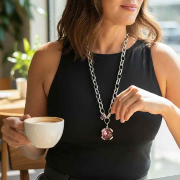 Long Chain Necklace Pink Crystal