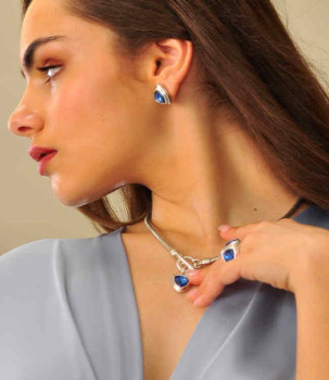 Collier chaîne argent pendentif anthracite