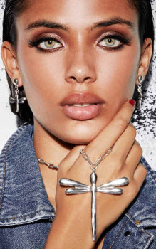 Collier perles argent pendentif libellule