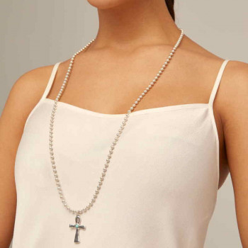 Long cross silver chain necklace