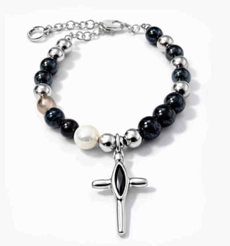 Cross Pendant Bracelet Opaque Beads