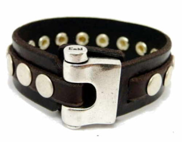 Bracelet cuir studs argent