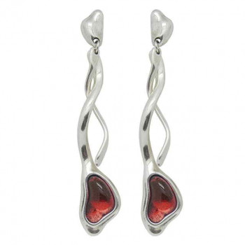 Boucles d'oreilles longues torsadées perle rouge