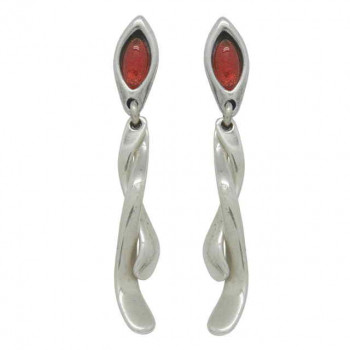 Red earrings curved dangling sticks