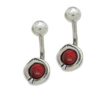 Short red silver teardrop earrings