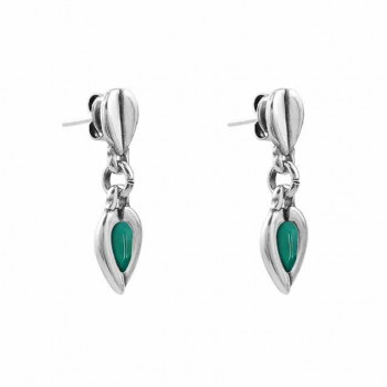 Earrings Silver Leaf Teardrop Turquoise Crystal