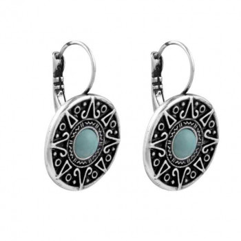 Round coin earrings turquoise cabochon