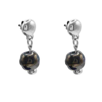 Pendientes perlas color hematite