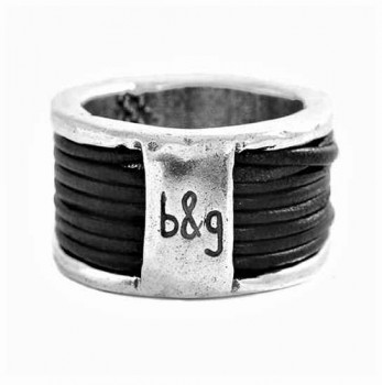 Silver Ring entangled black cotton cords