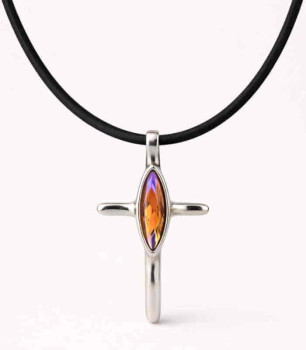 Leather Necklace Large Pink Cross