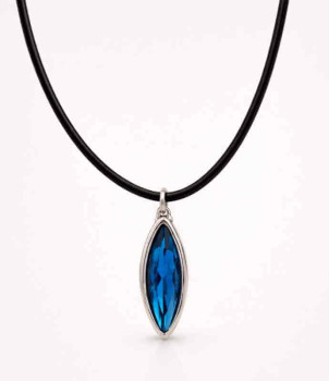 Collar Cuero Colgante Cristal Azul