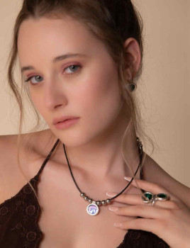 Collar Cuero Colgante Cristal Lilac