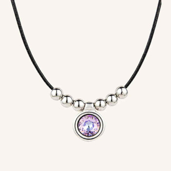 Collar Cuero Colgante Cristal Rosado