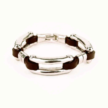Leather Silver Link Bracelet
